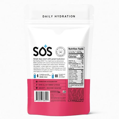 SOS Hydration Watermelon packaging closeup highlighting 24-stick supply.