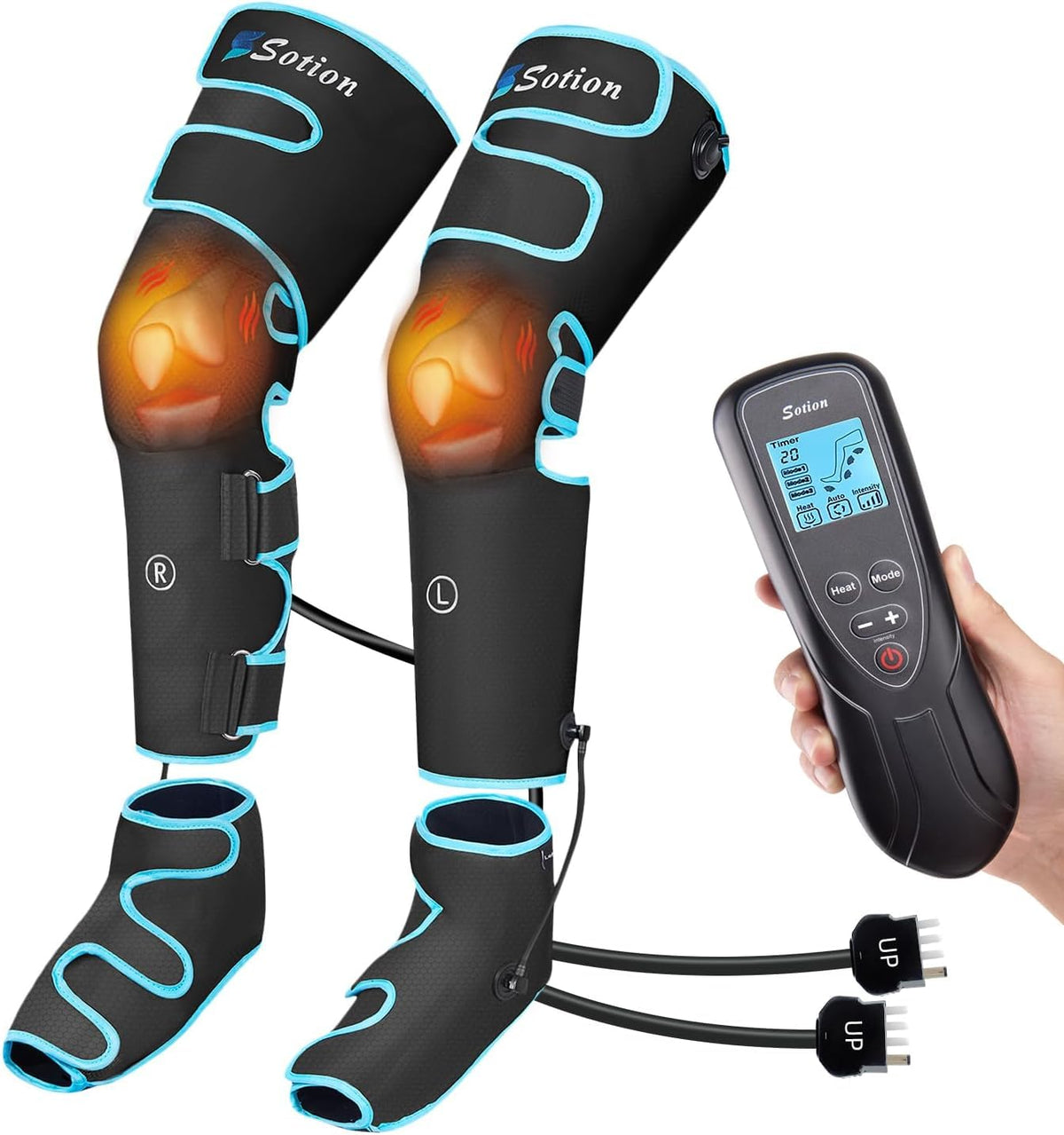 Sotion leg massager with air compression and heat for calves and feet relief