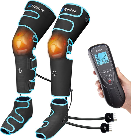 Sotion leg massager with air compression and heat for calves and feet relief