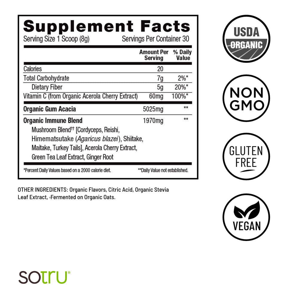SOTRU mushroom powder in a shake prep scene hints customizable wellness routines.