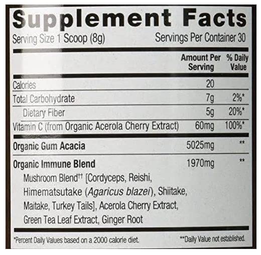 SOTRU organic mushroom blend label highlights premium, vegan, gluten-free ingredients.