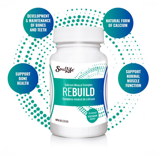 SoulLife Rebuild capsules closeup showing vegetarian capsules for daily supplementation.