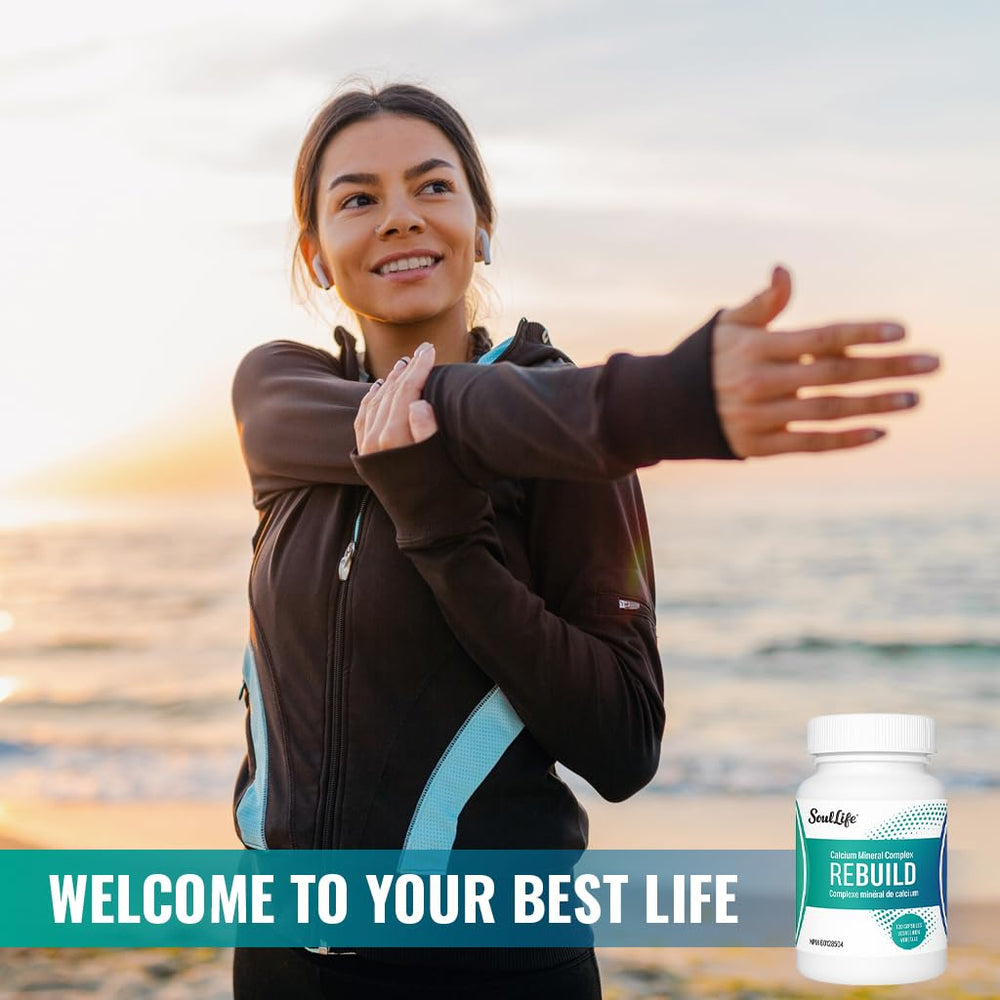SoulLife Rebuild magnesium balance capsules illustrate improved calcium absorption support.