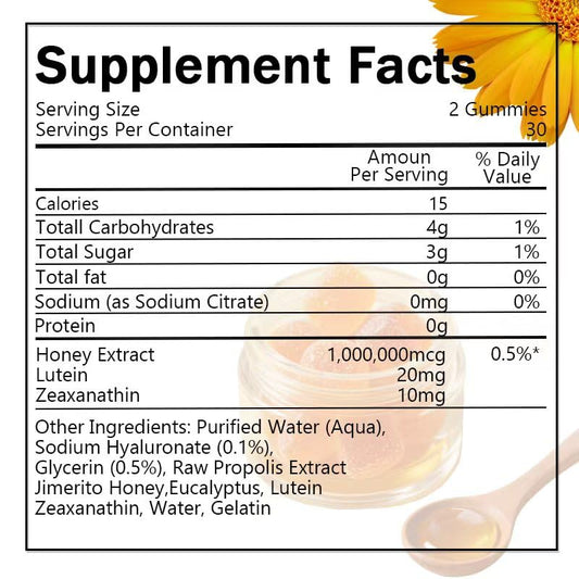 SOULRAZY Jimerito Honey Lutein Gummies back label detailing ingredients
