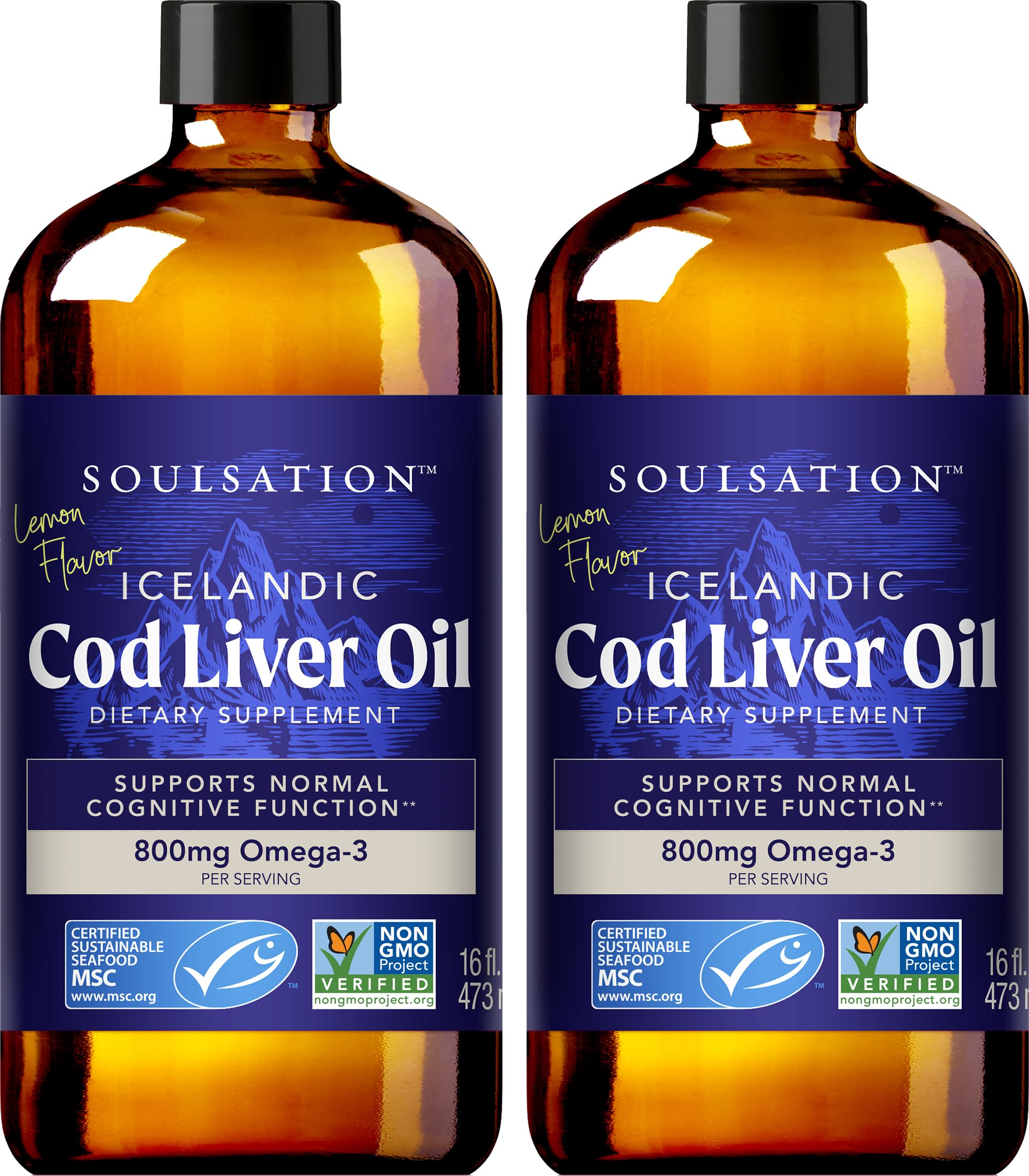 SOULSATION Icelandic Cod Liver Oil Lemon bottle on kitchen counter for daily omega-3 intake