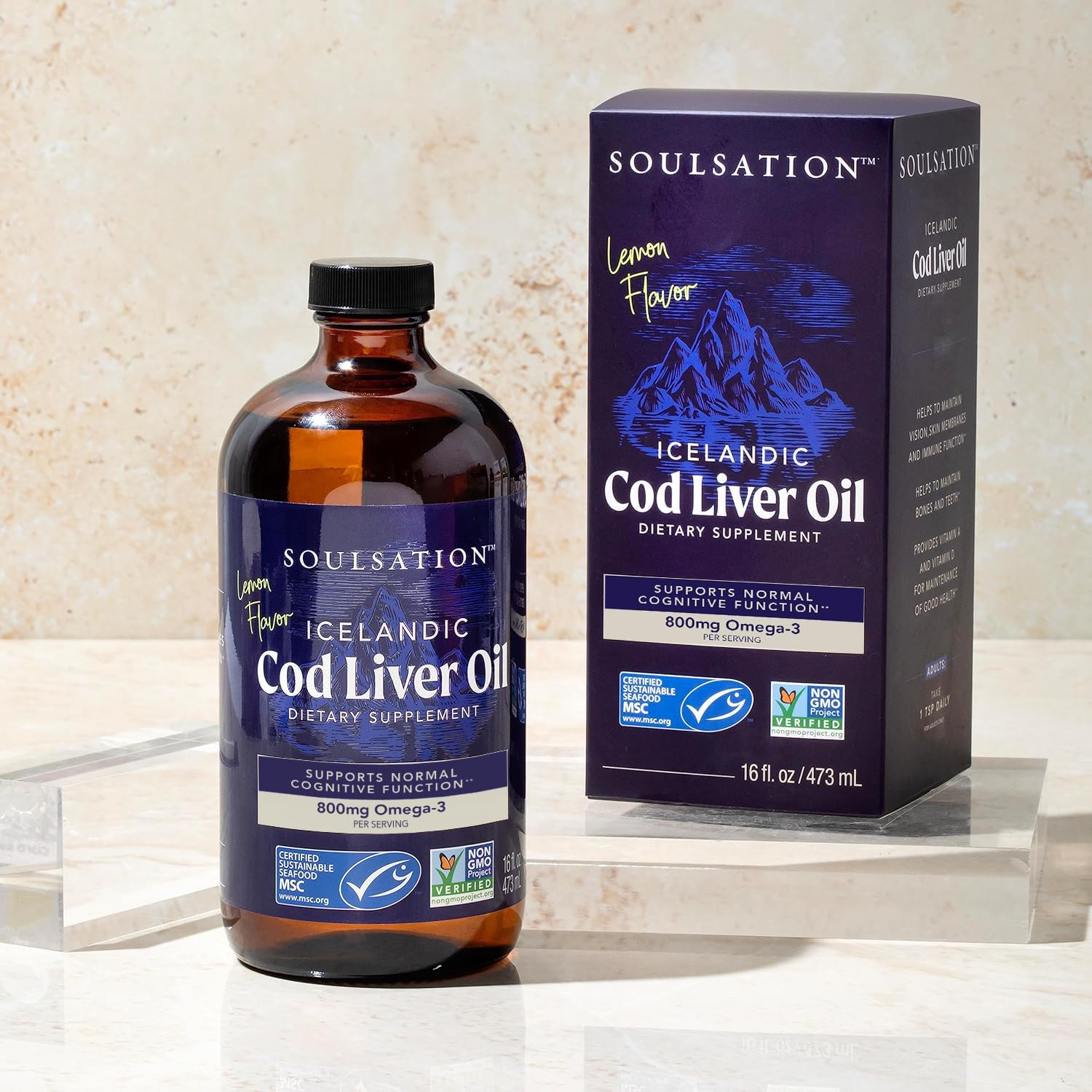 SOULSATION cod liver oil lemon pour showing convenient serving option for recipes