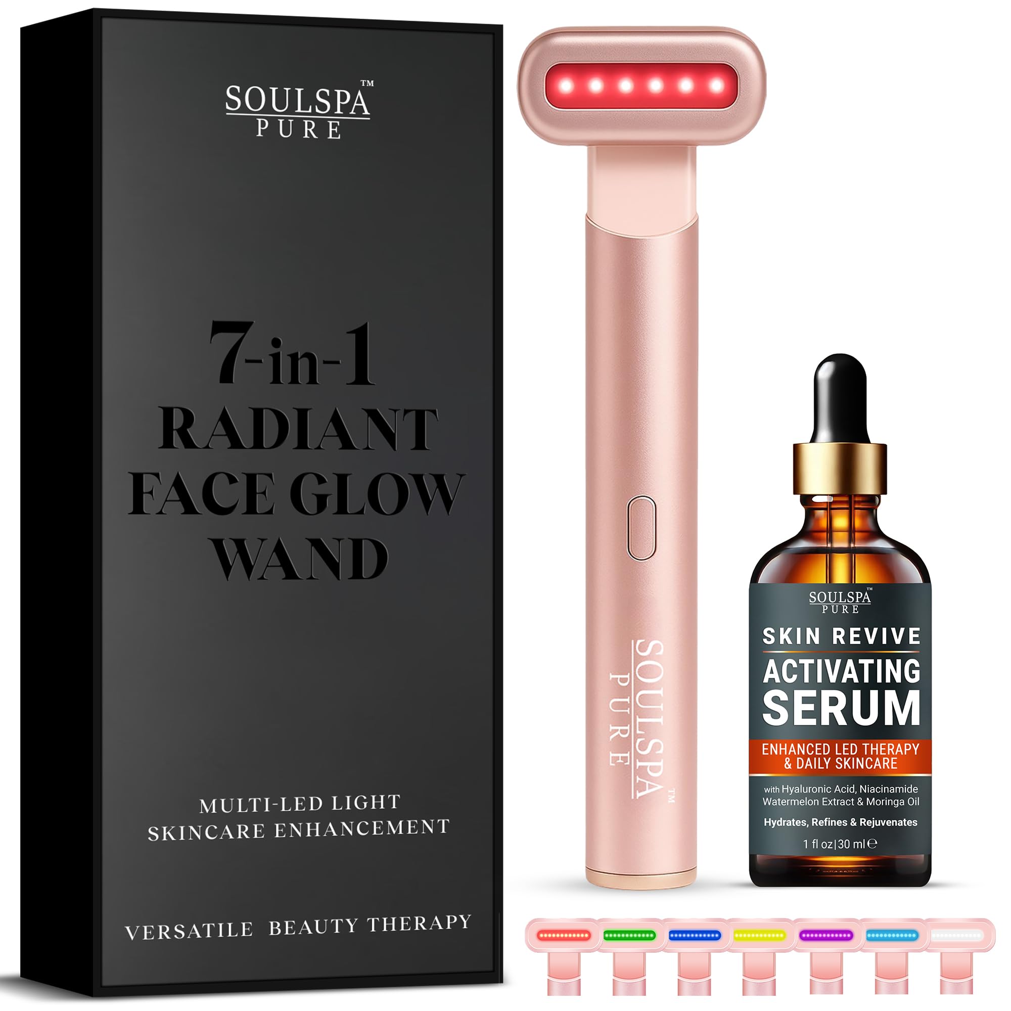 SOULSPA PURE face massager 7-in-1 LED wand rose gold for glowing skin