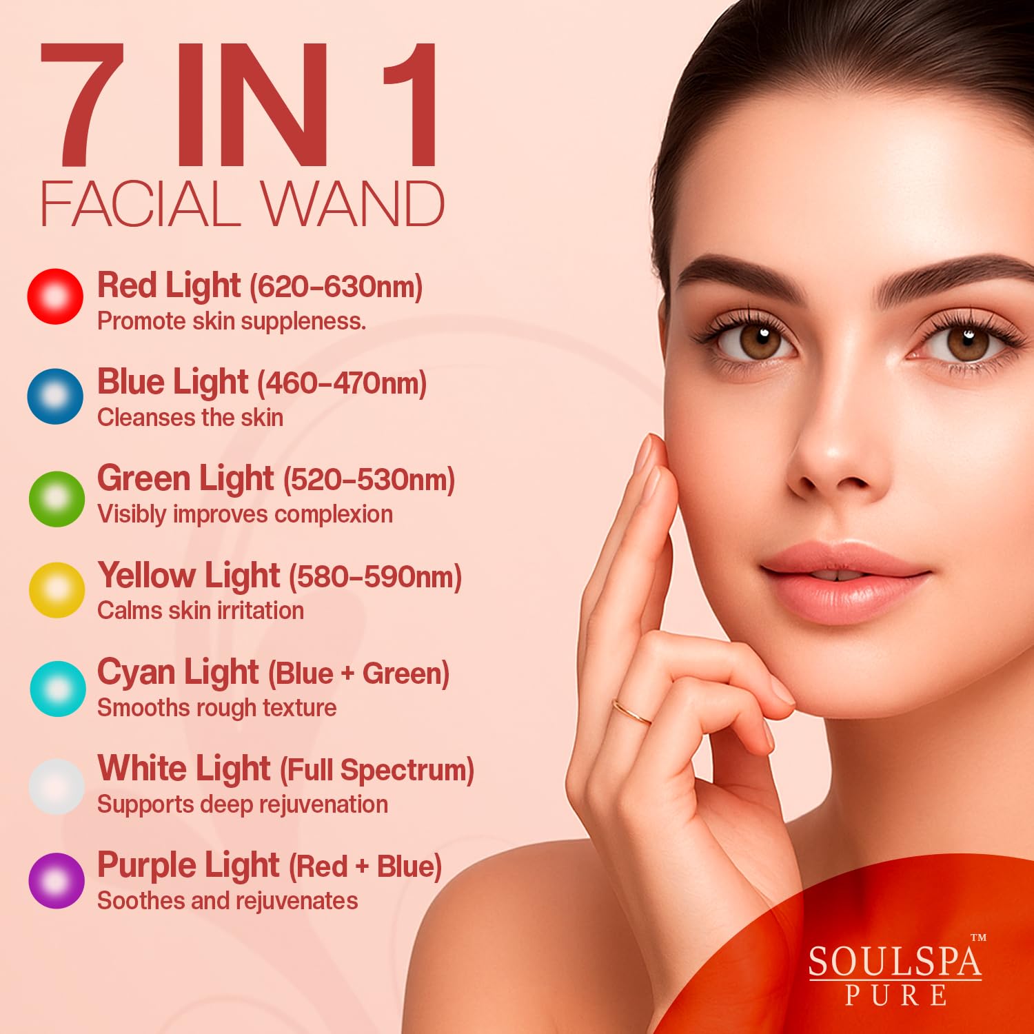 SOULSPA PURE LED red-light wand close-up for soothing skin therapy