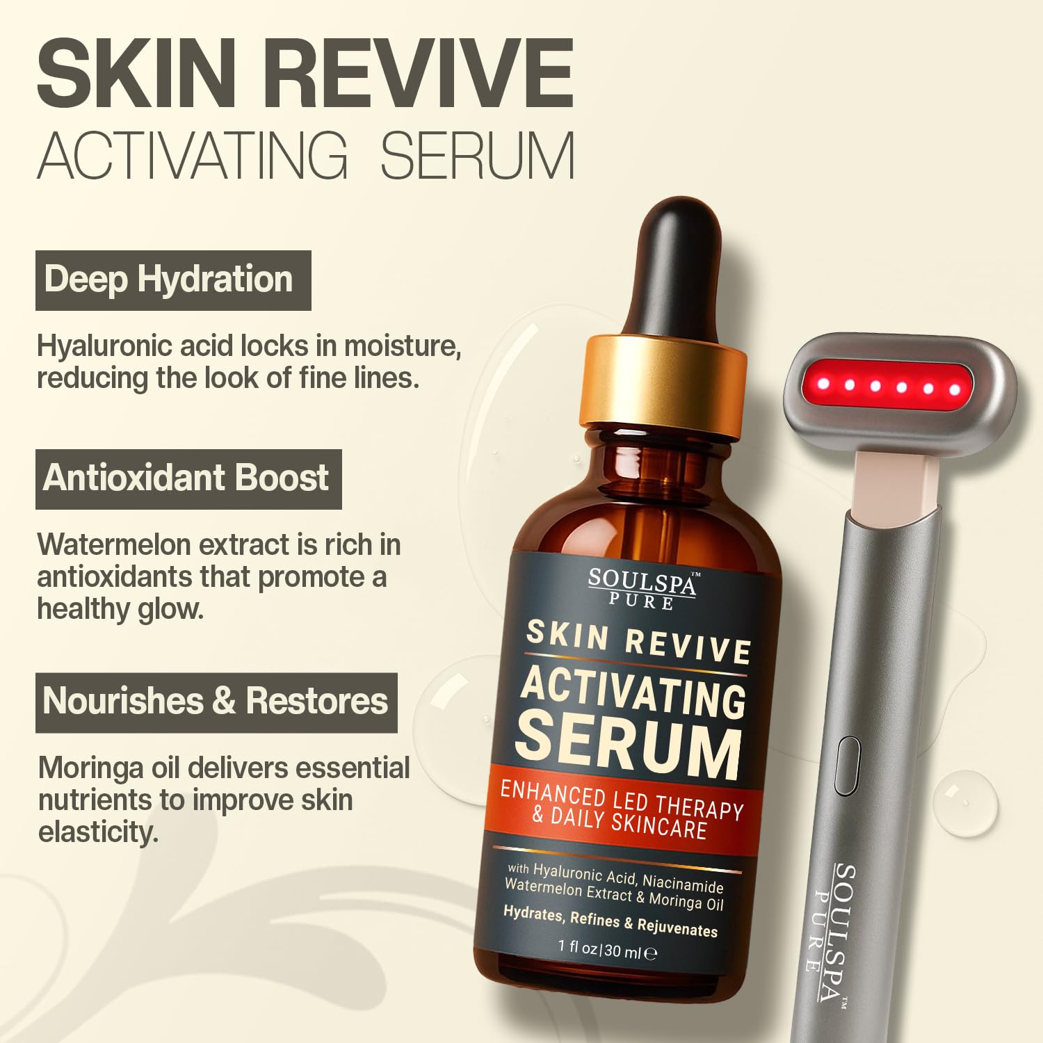 Included SOULSPA PURE serum ready to pair with the wand.