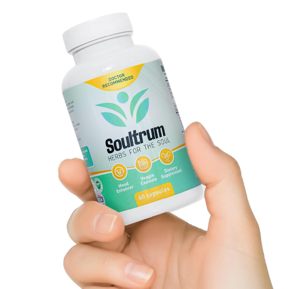 Soultrum Mood Support capsules close-up showing quality ingredients.