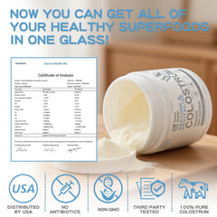 Sound Health Colostrum Powder bottle front highlighting unflavored formula for versatile use.