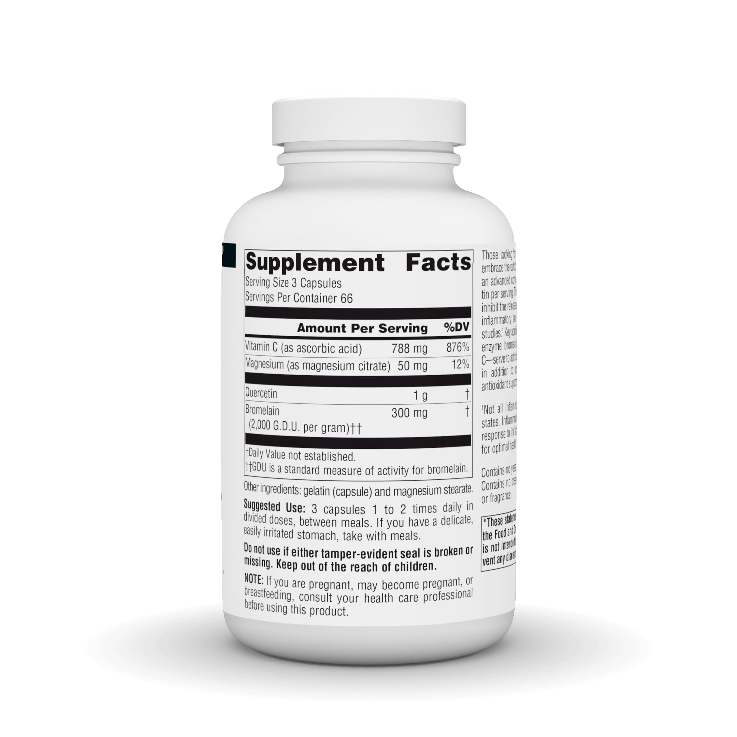 Source Naturals Activated Quercetin bottle back label with ingredients and directions.