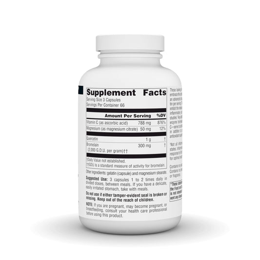 Source Naturals Activated Quercetin bottle back label with ingredients and directions.