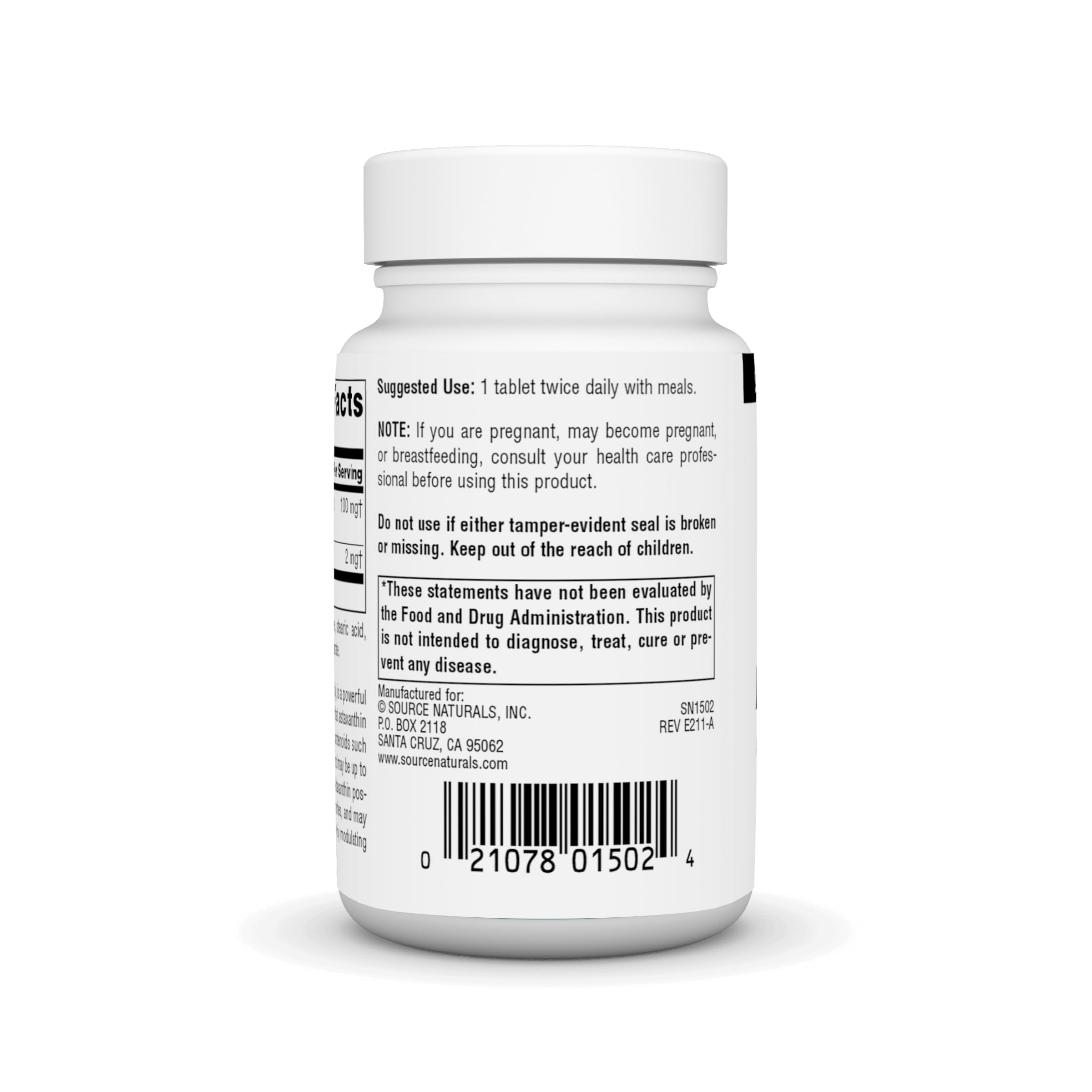 Close-up of Source Naturals Astaxanthin label and quality marks