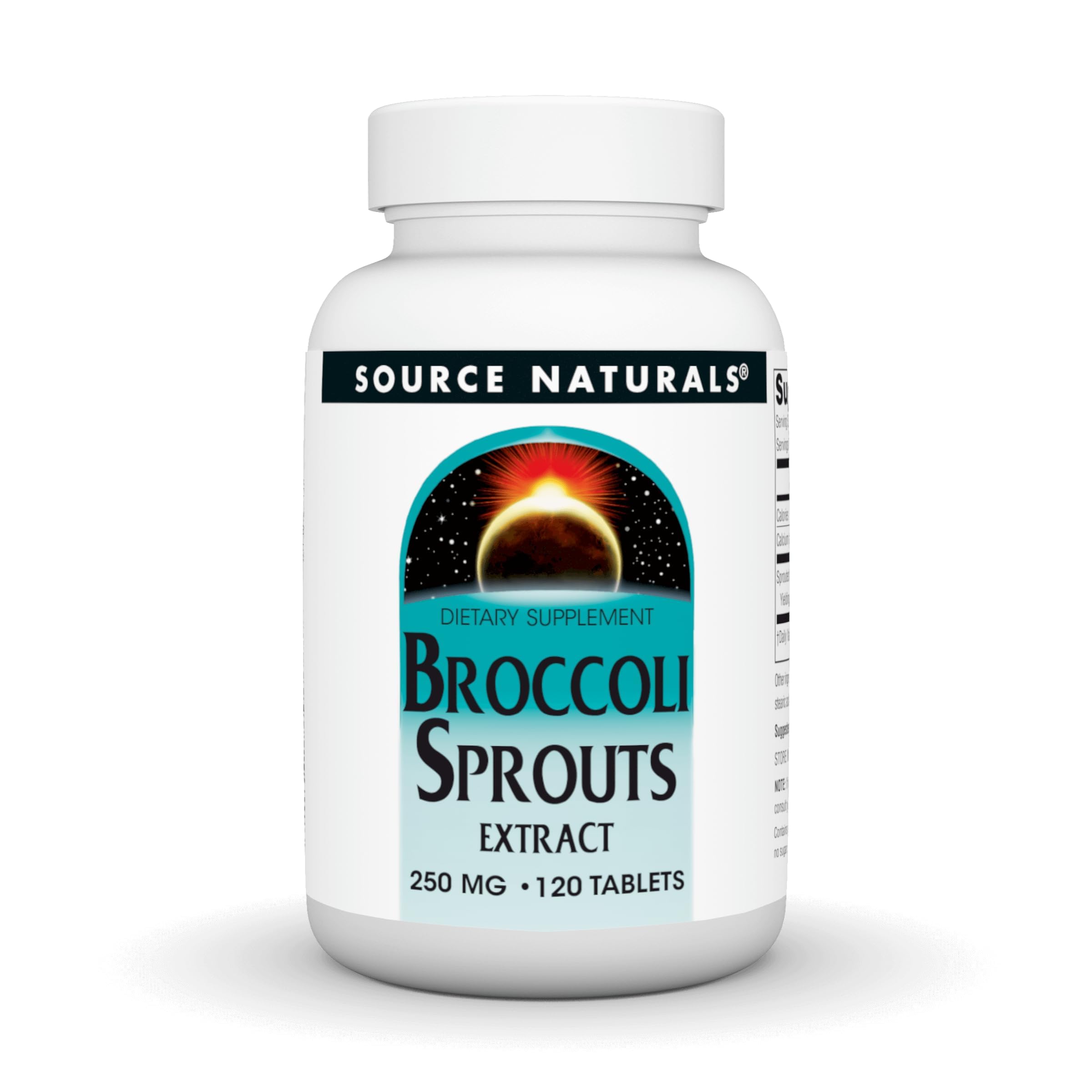Source Naturals broccoli sprouts extract bottle front view for convenient daily supplement.