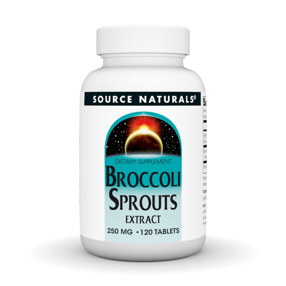 Source Naturals broccoli sprouts extract bottle front view for convenient daily supplement.