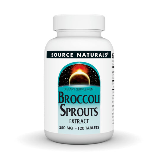 Source Naturals broccoli sprouts extract bottle front view for convenient daily supplement.