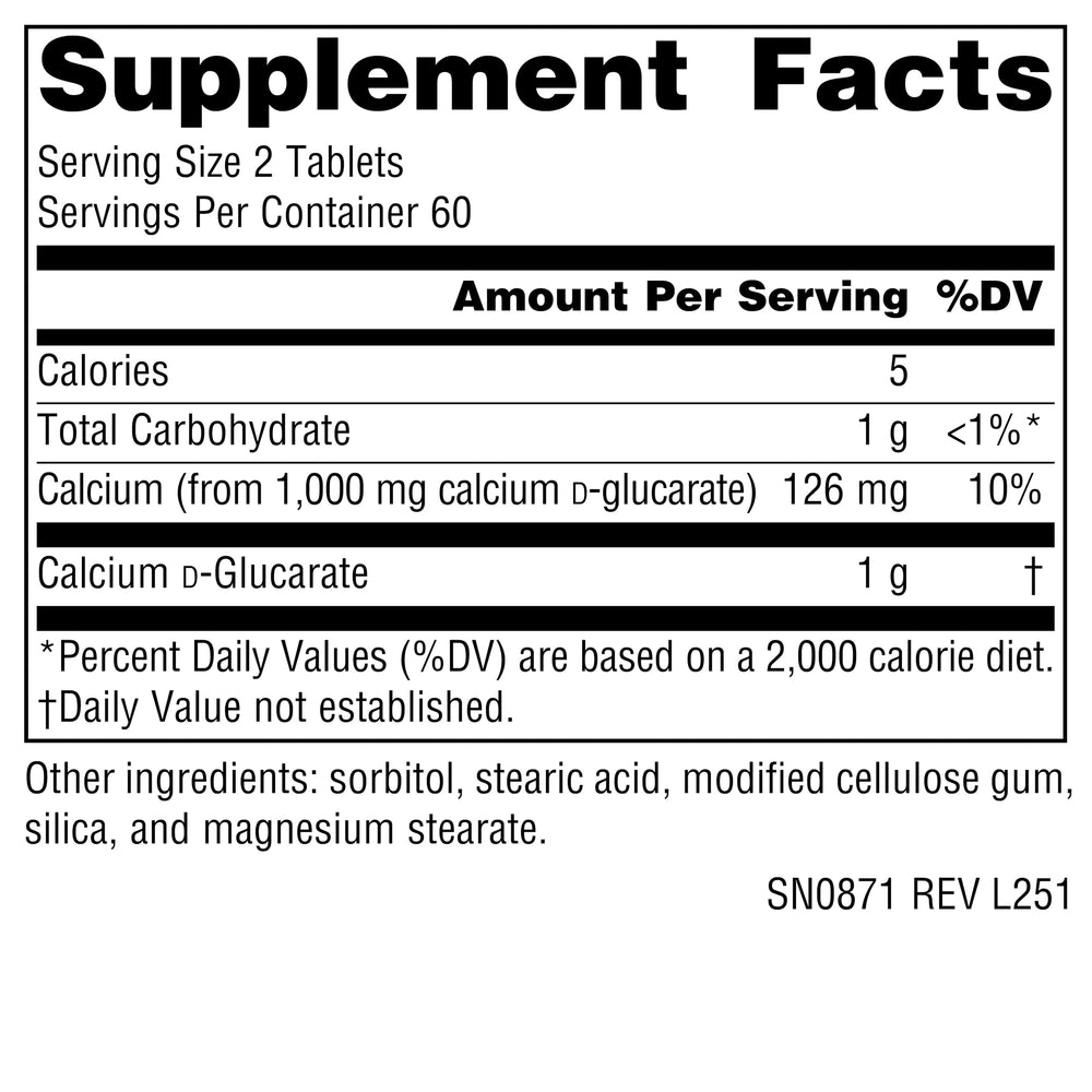 Source Naturals Calcium D-Glucarate tablets ready for daily detox support.