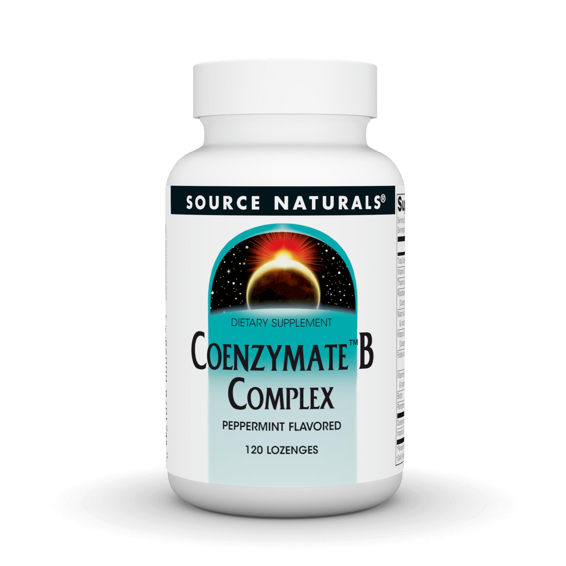 Source Naturals Coenzymate B Complex peppermint melt tablet dissolves under the tongue for quick daily support.