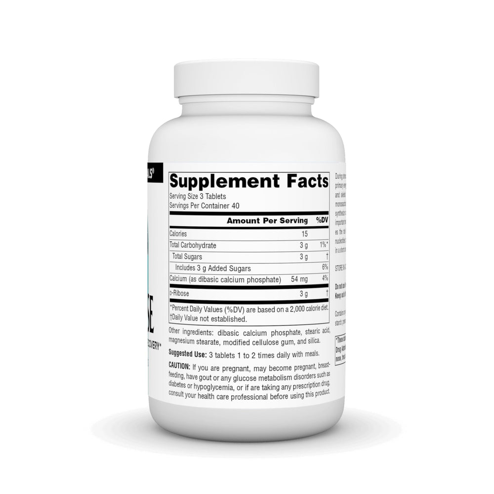 Source Naturals D-Ribose bottle back showing ingredients and suggested use for energy