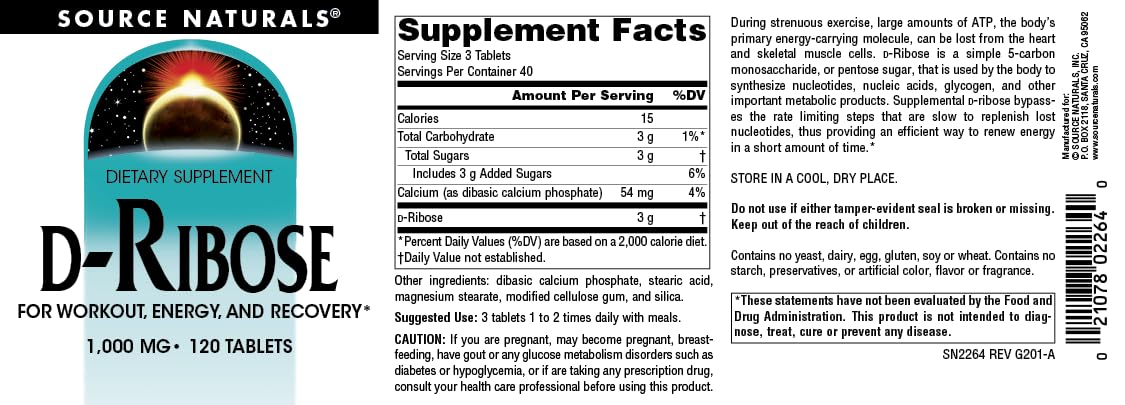 Source Naturals D-Ribose serving scoop with tablets for daily use