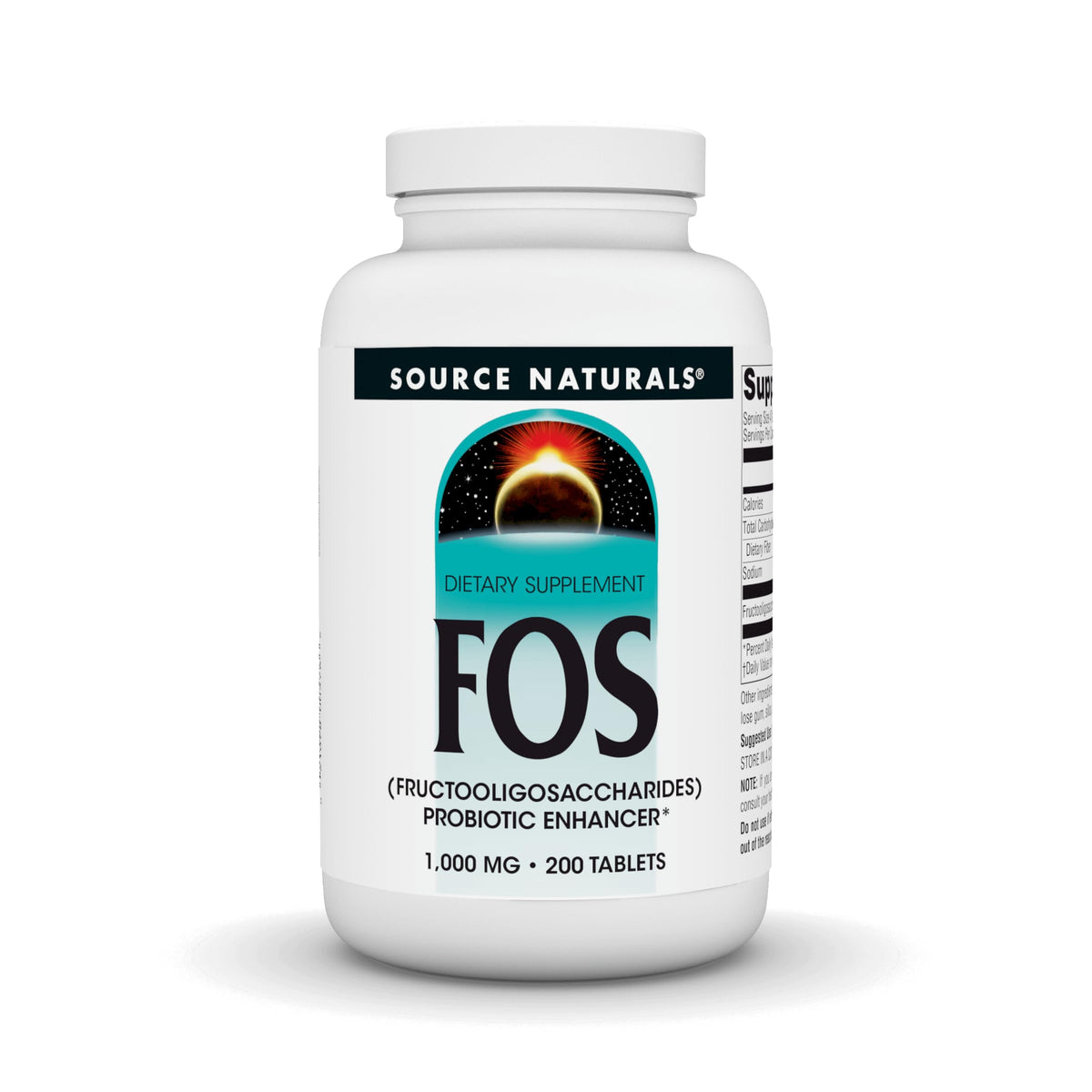 Source Naturals FOS 1000 mg bottle front label signals gut-supporting benefits.
