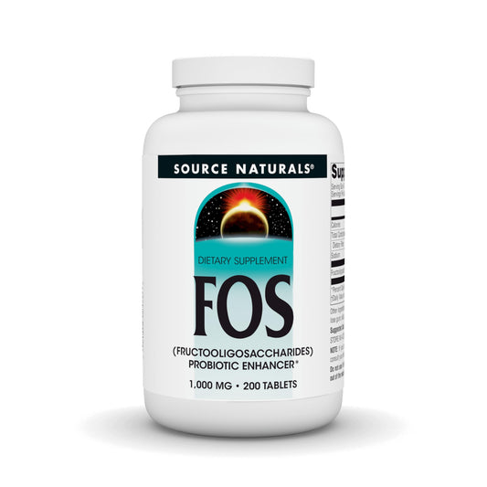 Source Naturals FOS 1000 mg bottle front label signals gut-supporting benefits.