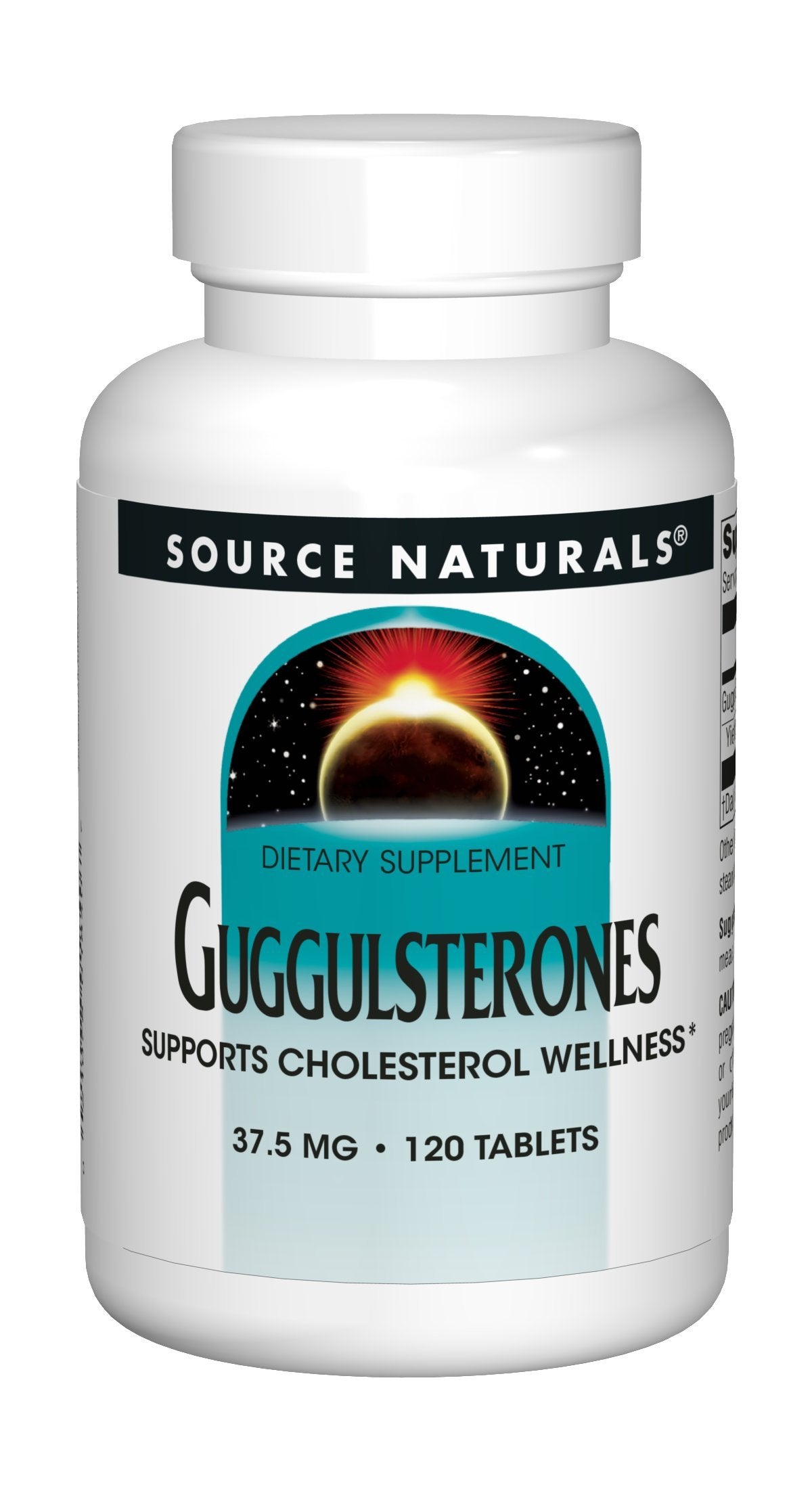 Source Naturals Guggulsterones tablets bottle front may support cholesterol balance.