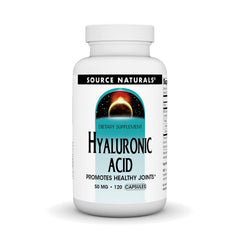Source Naturals Hyaluronic Acid bottle front showing capsules for joint hydration.