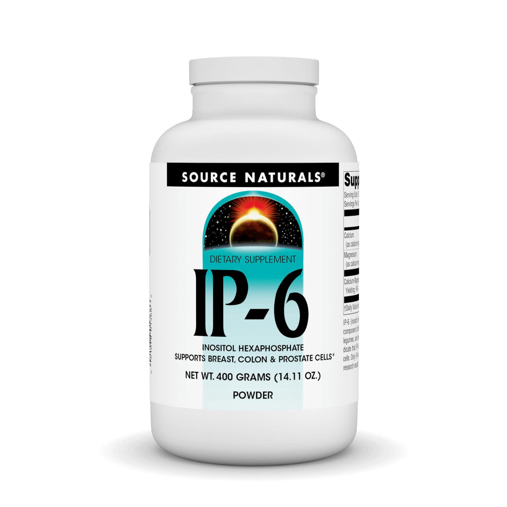 Source Naturals IP-6 powder 400 g label; allergen-free formula.