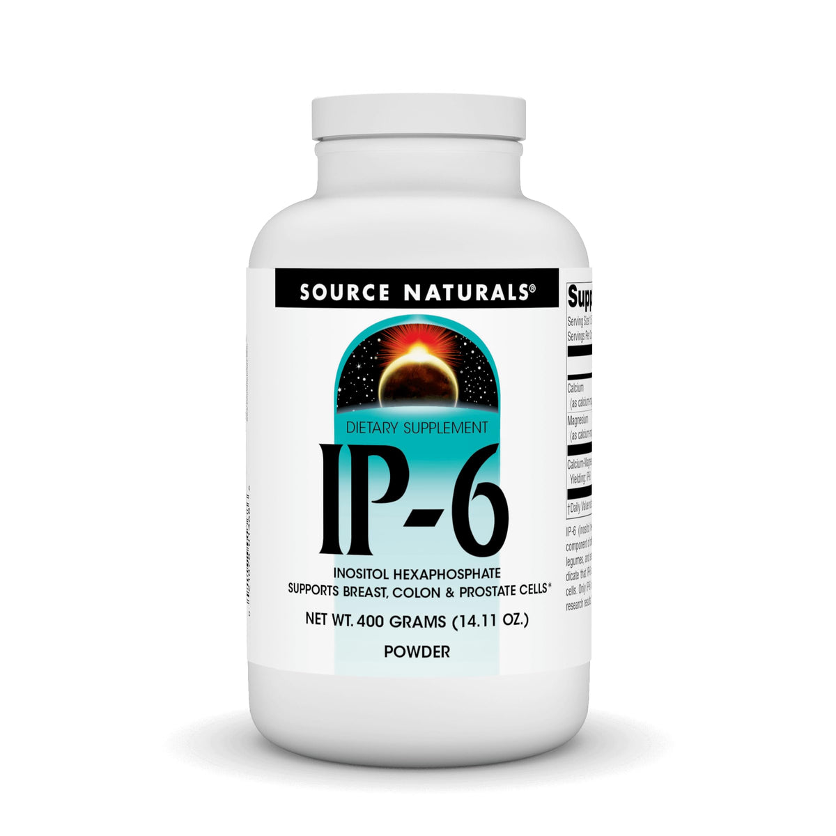 Source Naturals IP-6 powder 400 g label; allergen-free formula.