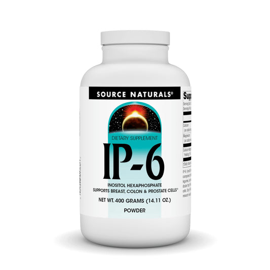 Source Naturals IP-6 powder 400 g label; allergen-free formula.