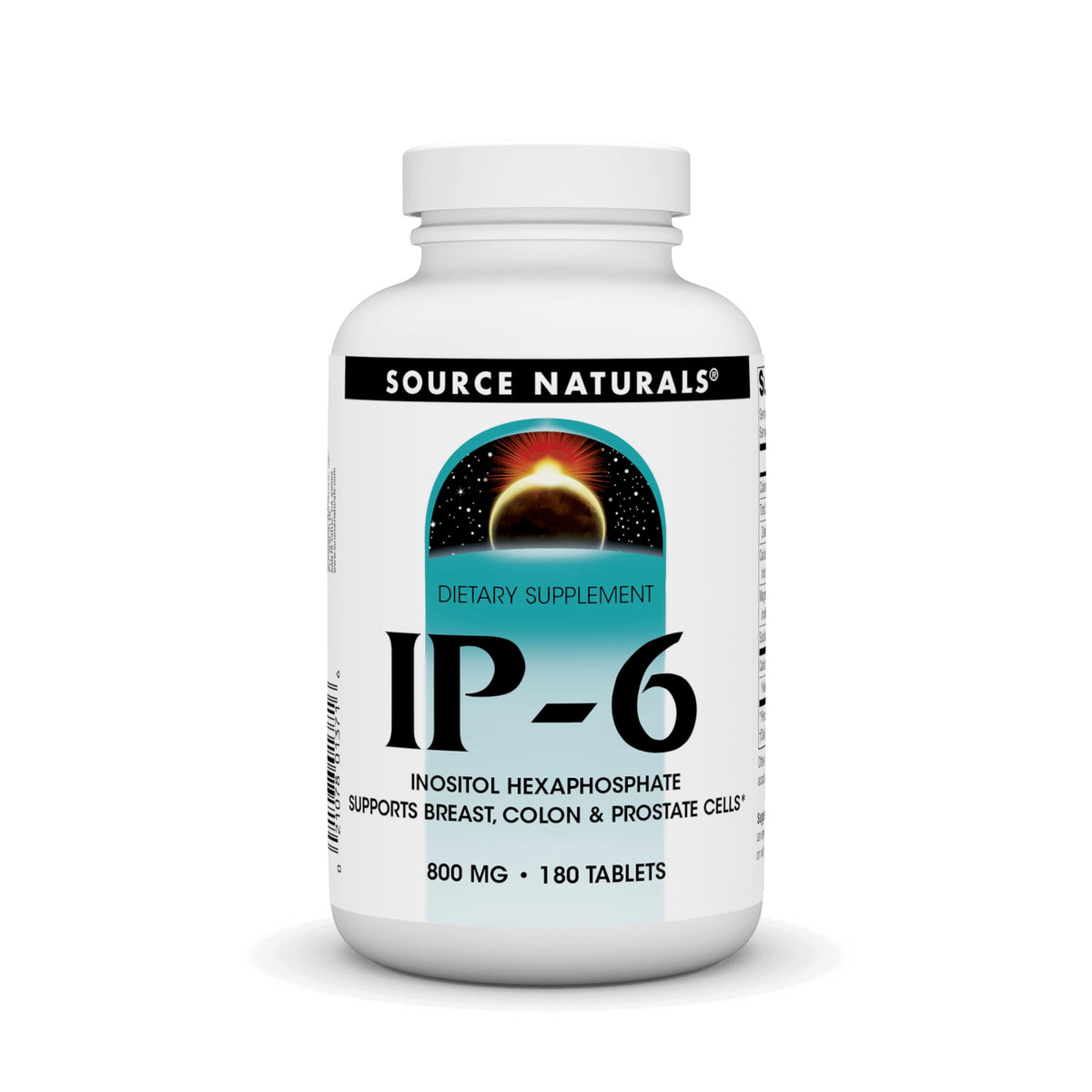 Source Naturals IP-6 tablet bottle with 180-count, highlighting potential cellular health support.