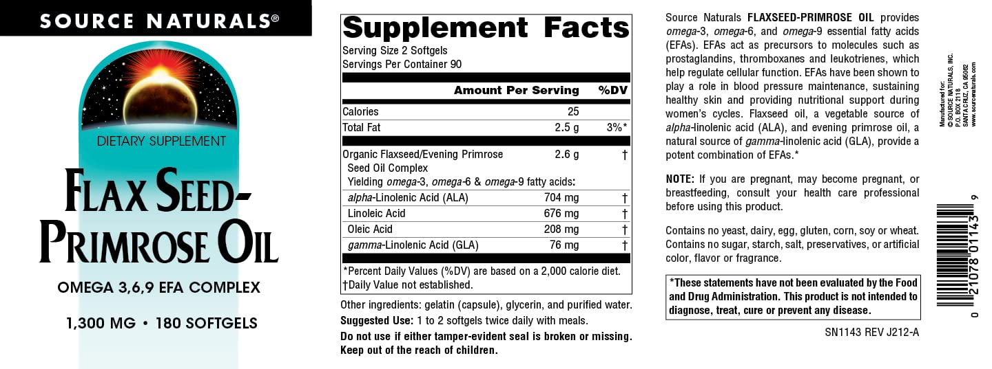 Source Naturals label on bottle signals trusted EFAs.