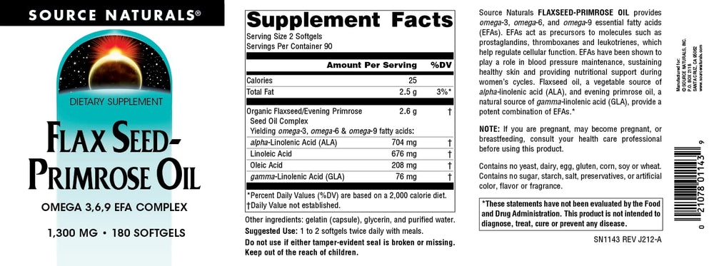 Source Naturals label on bottle signals trusted EFAs.