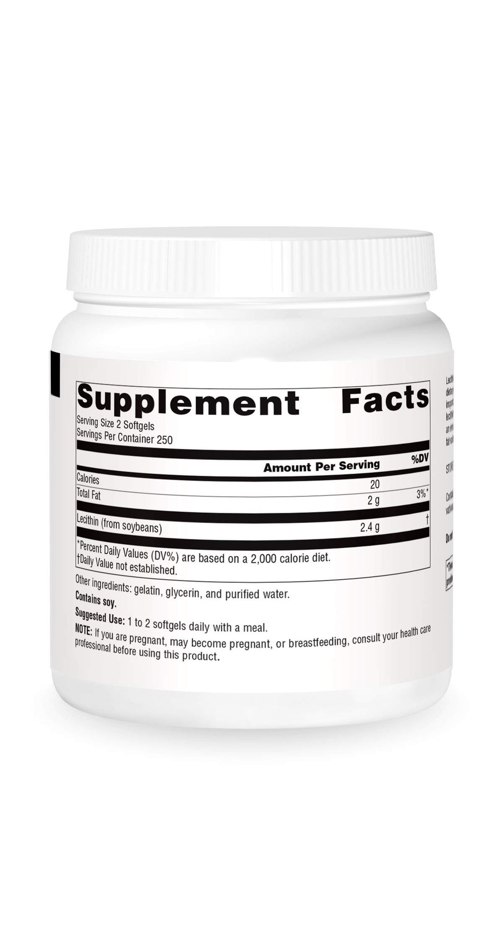 Source Naturals Lecithin 1200 mg bottle label shows emulsifying properties for fats.