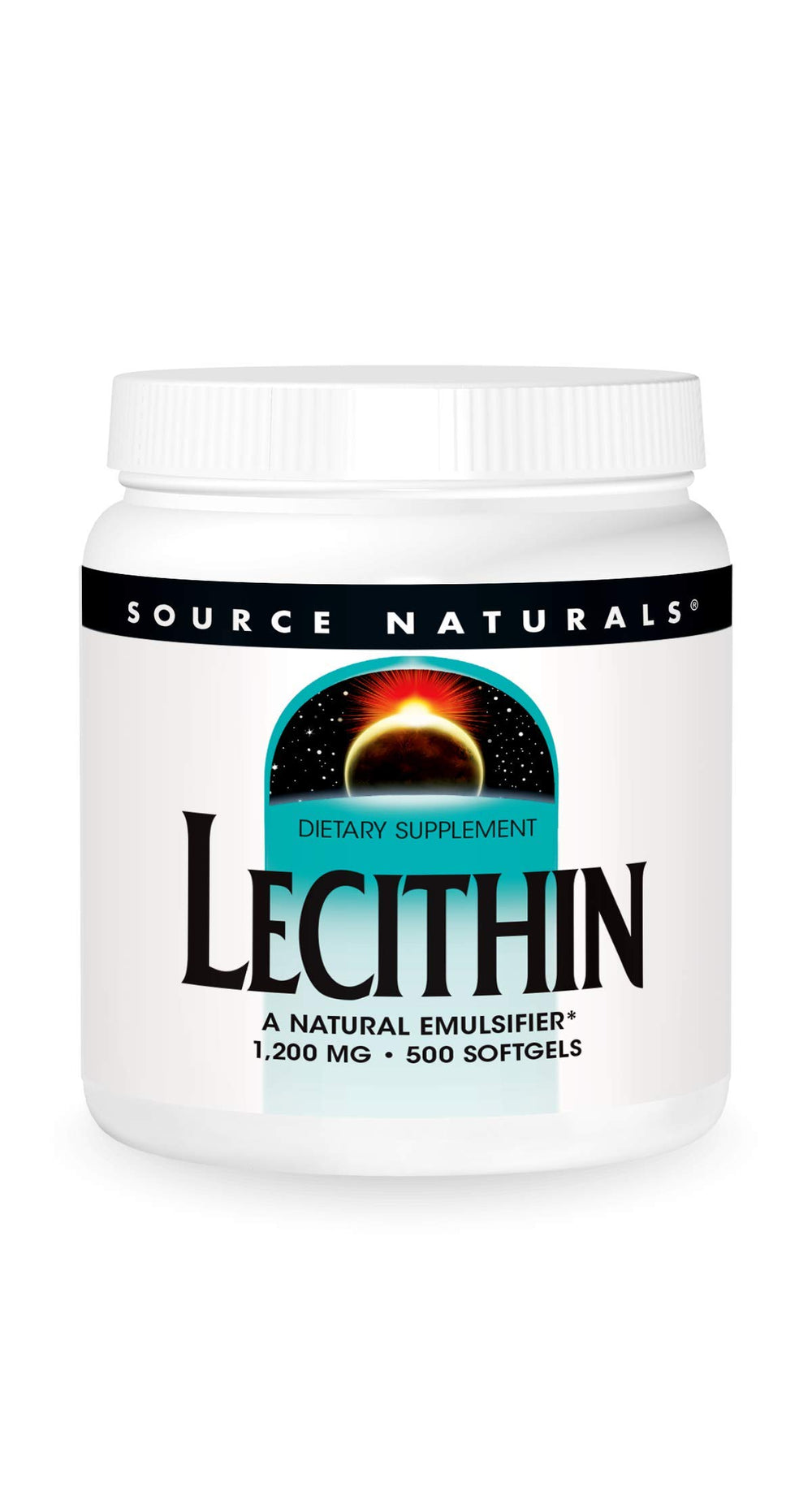 Source Naturals Lecithin 1200 mg softgels bottle supports fat-soluble nutrient absorption.