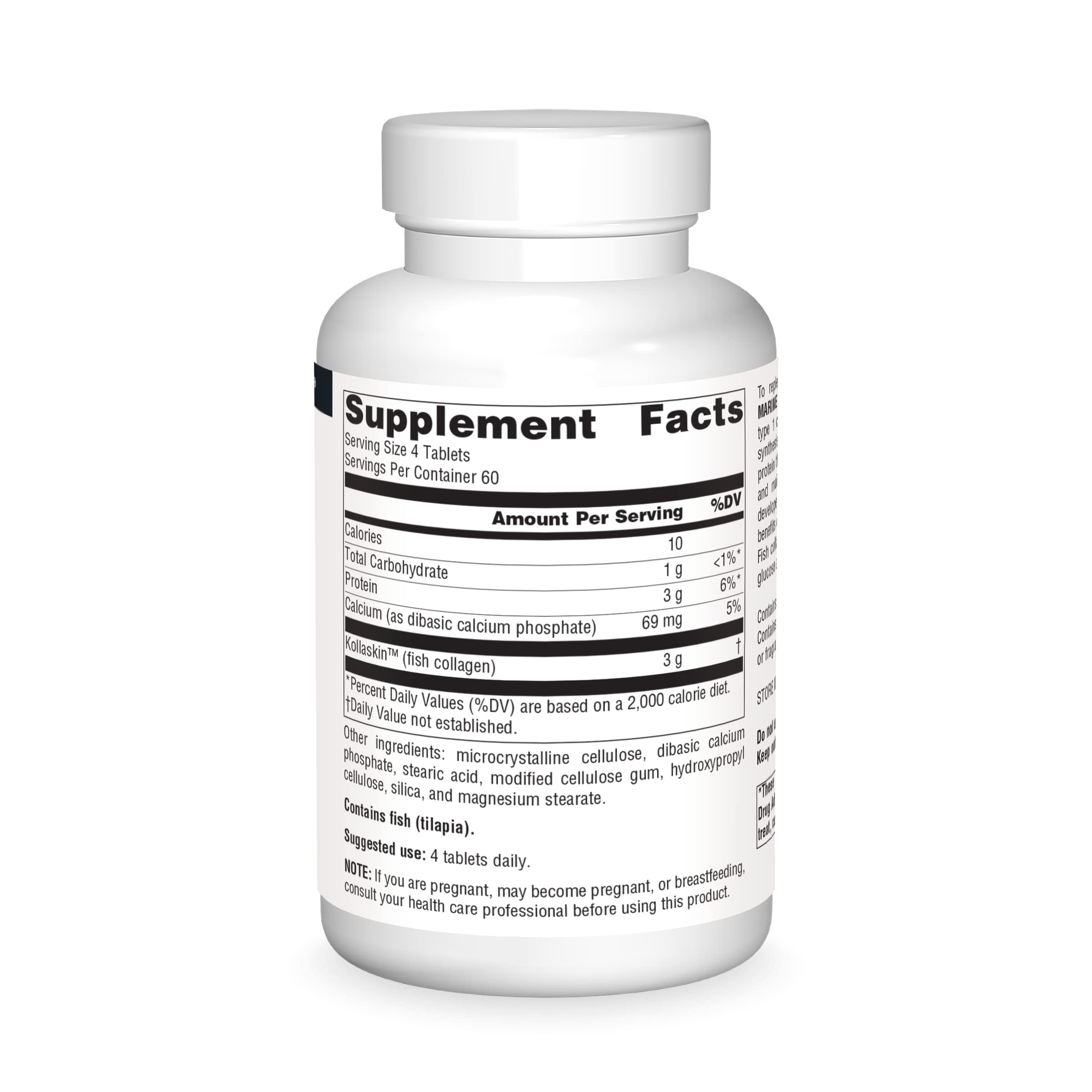 Source Naturals Marine Collagen tablets close-up highlighting tablet shape and dosage.