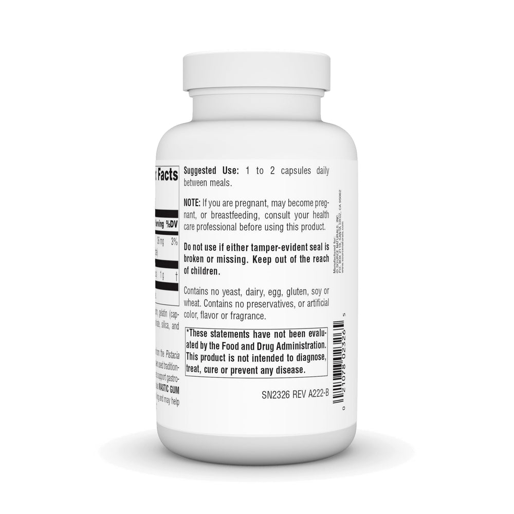 Source Naturals Mastic Gum label emphasizes natural, preservative-free formula.