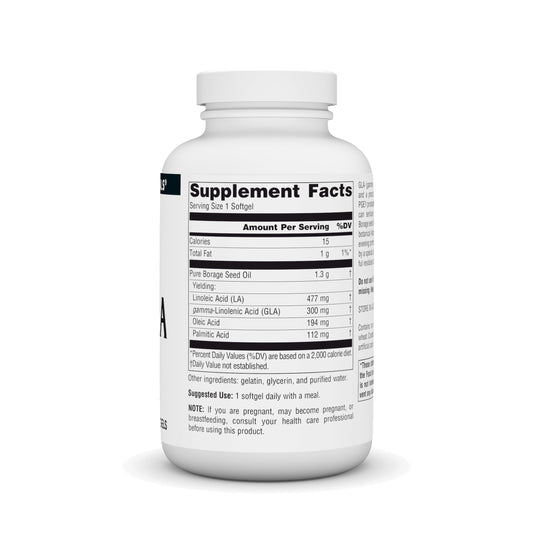 Source Naturals Mega-GLA 300 bottle pour emphasizes easy daily supplementation.