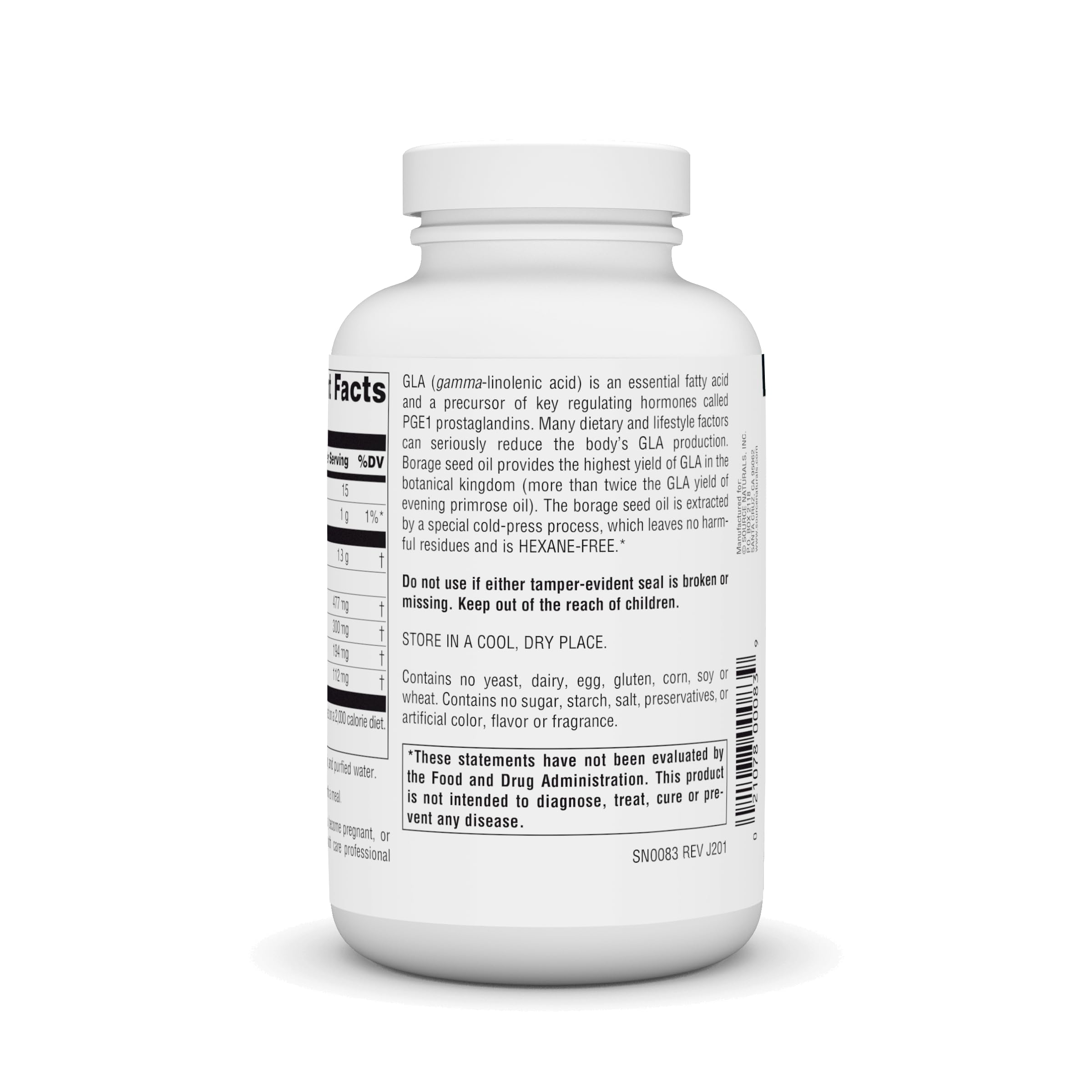Source Naturals Mega-GLA 300 label close-up highlights hexane-free process.