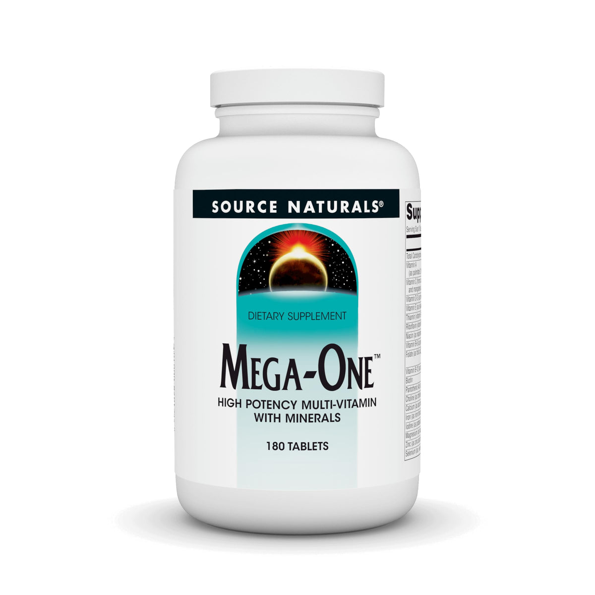 Source Naturals Mega-One bottle front, a complete daily multivitamin for overall wellness.