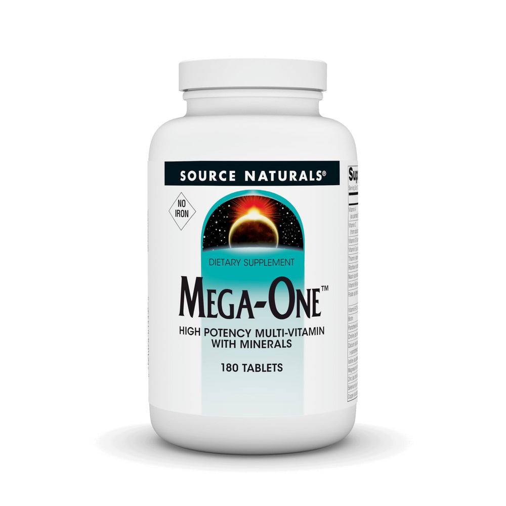 Source Naturals Mega-One tablet close-up for daily vitality support.