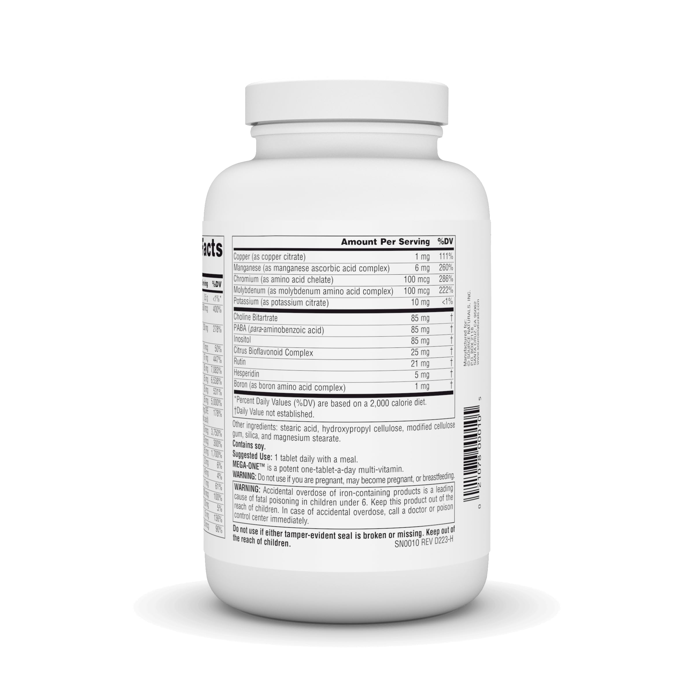 Source Naturals Mega-One tablets close-up, compact one-per-day nutrition to support energy.