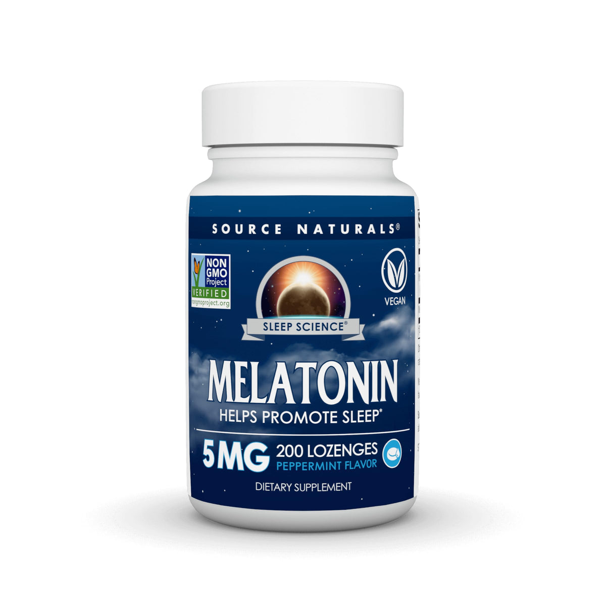 Source Naturals Melatonin peppermint lozenges packaging shown for sleep support