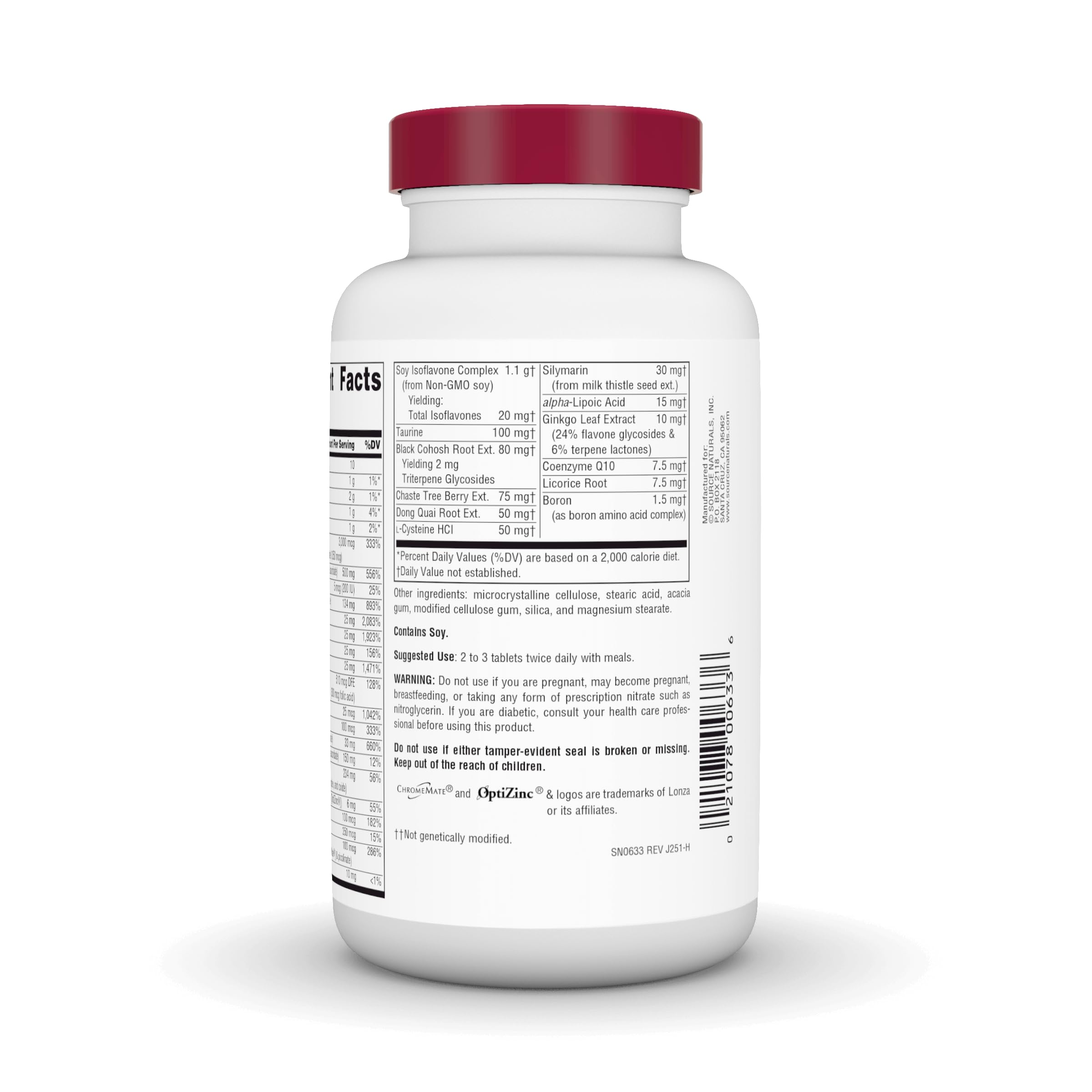 Source Naturals Menopause Multiple bottle and water glass for daily routine.