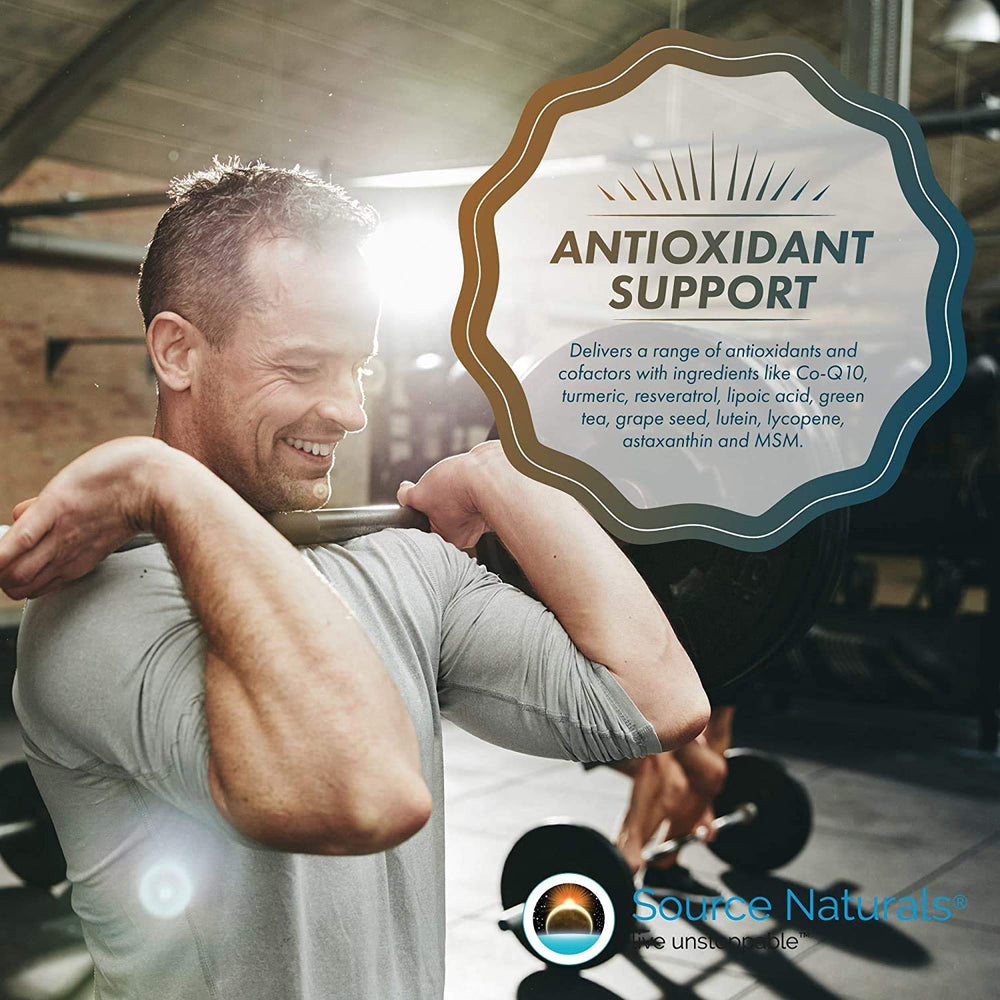 Source Naturals Men's Life Force bottle cap open with pills ready for daily use.