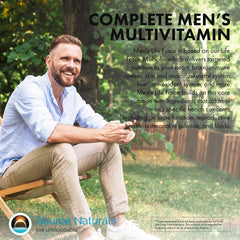 Source Naturals Men's Life Force box and bottle on desk for everyday vitality.