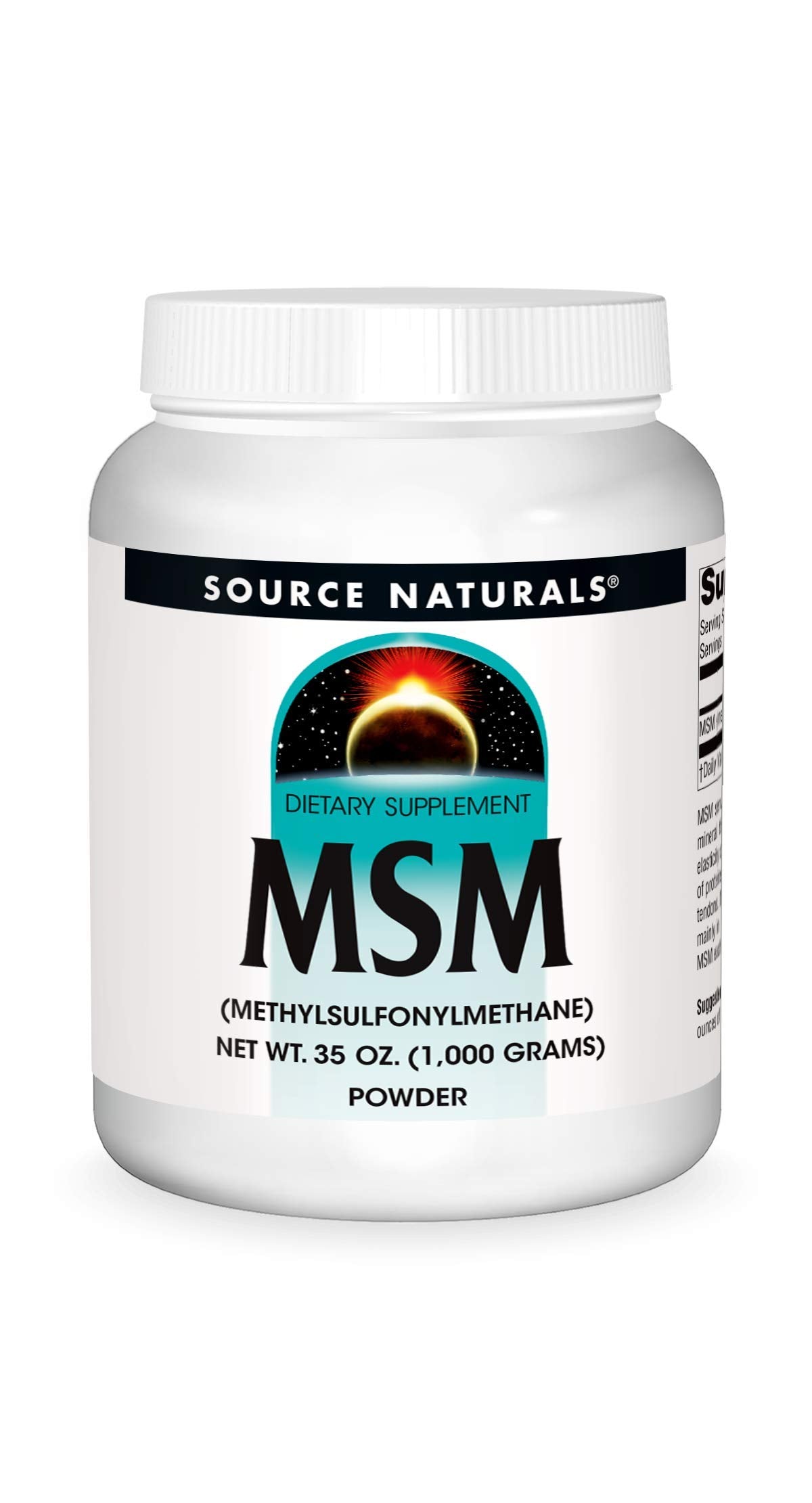 Source Naturals MSM powder bottle front for easy daily supplement use