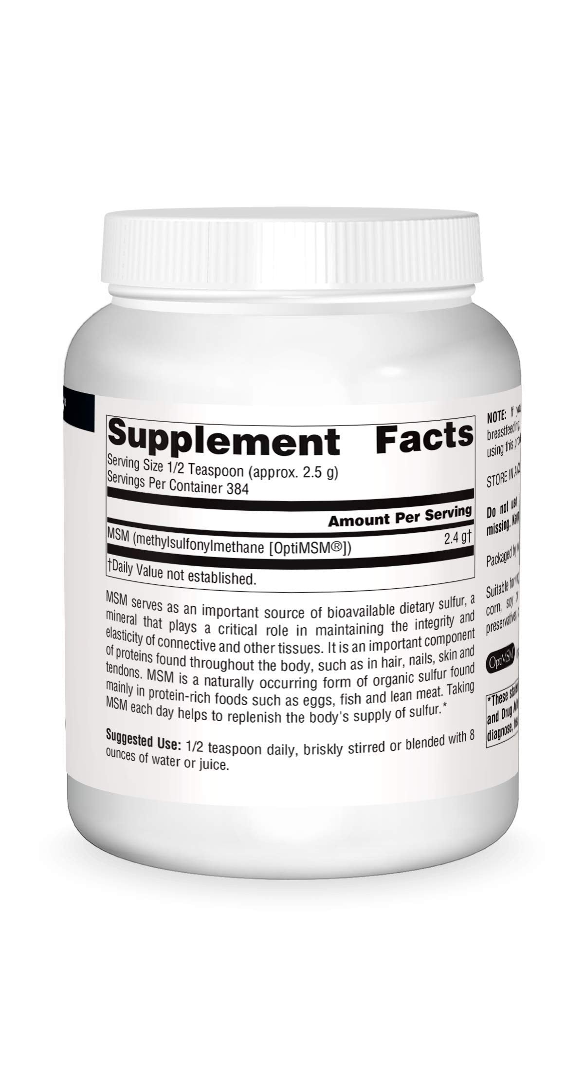 Source Naturals MSM powder dissolves in water illustrating easy mixability